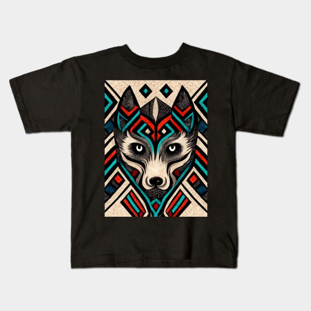 Aztec Wolf IV Kids T-Shirt by CatyArte